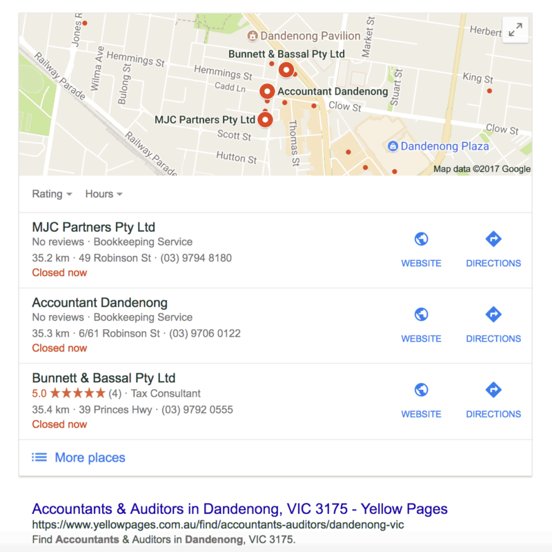 Dandenong Google Places Box example