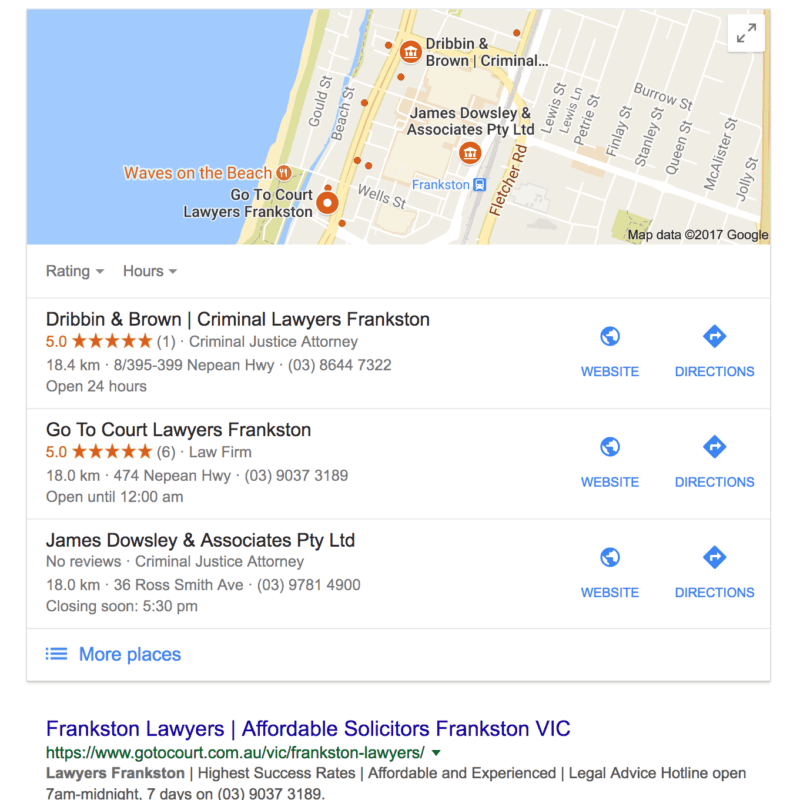 Google places box listing