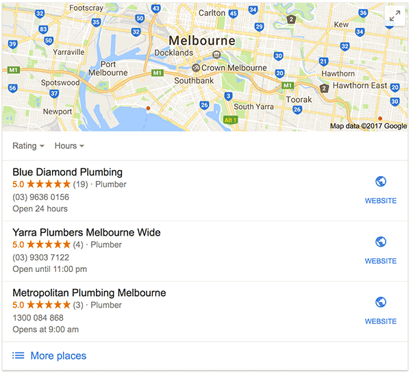 Screen shot of a google places box