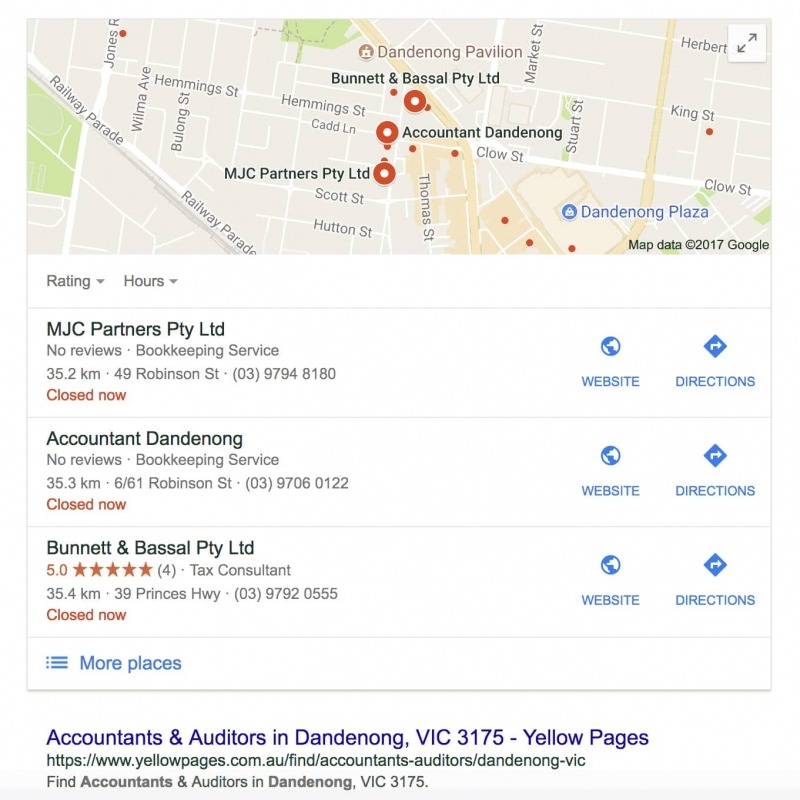 Dandenong Google Places Box example